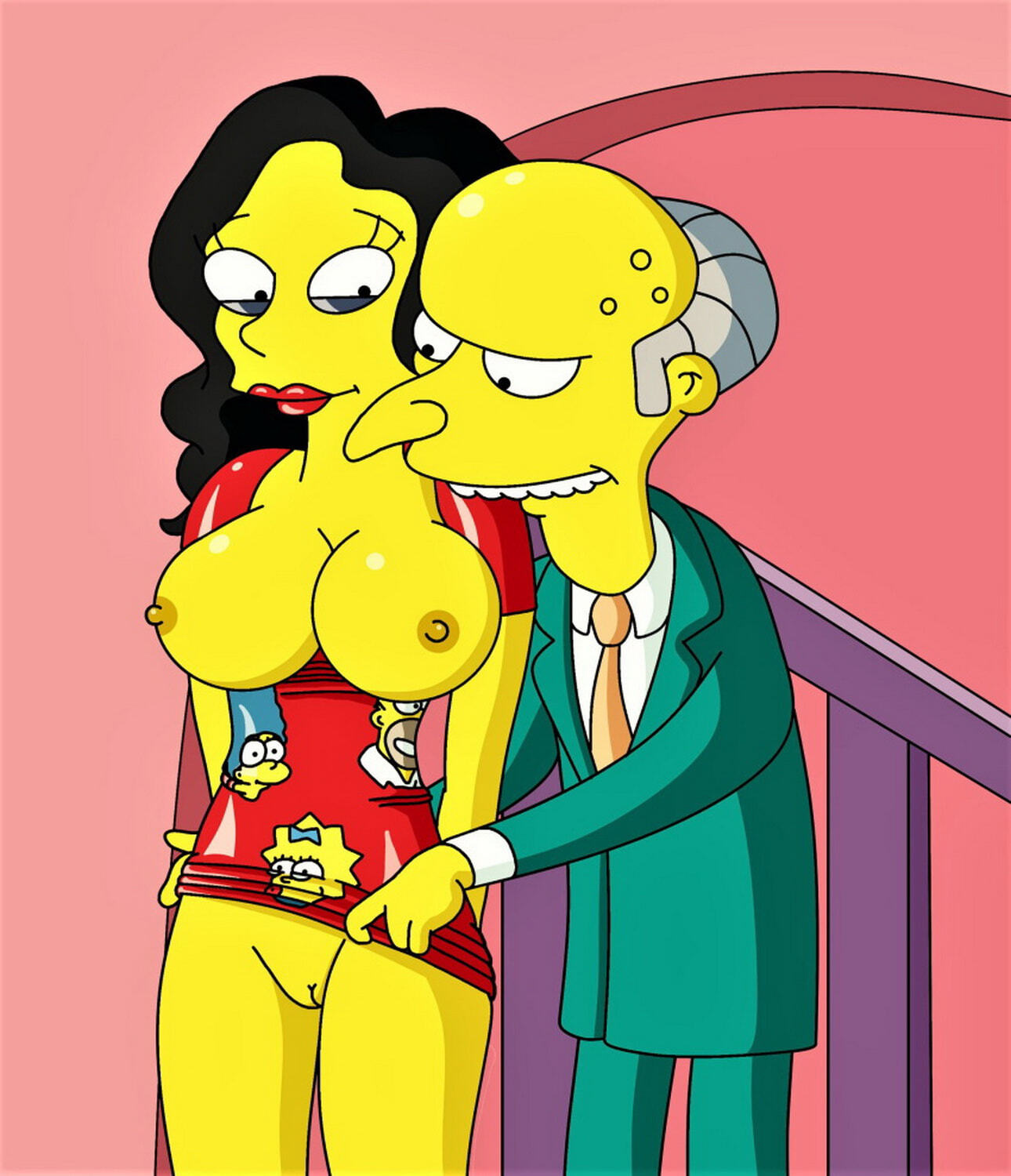 Mr. Burns Topless Big Breast Shaved Pussy Erect Nipples No Panties