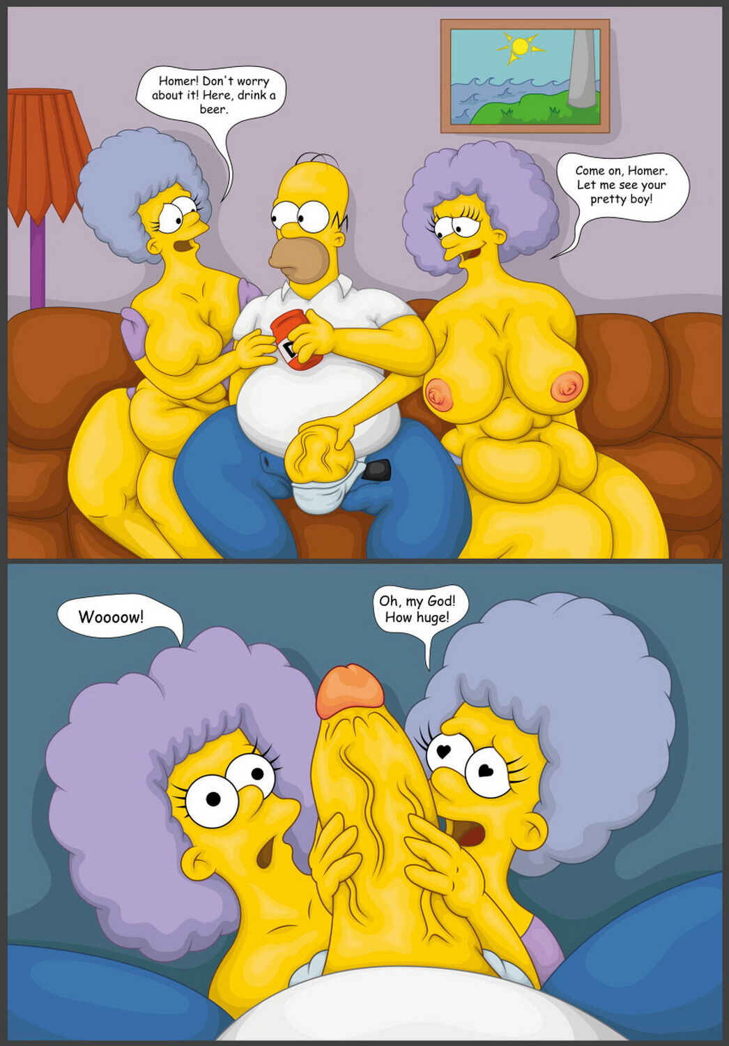 Patty and Selma Bouvier and Homer Simpson Chubby Big Breast