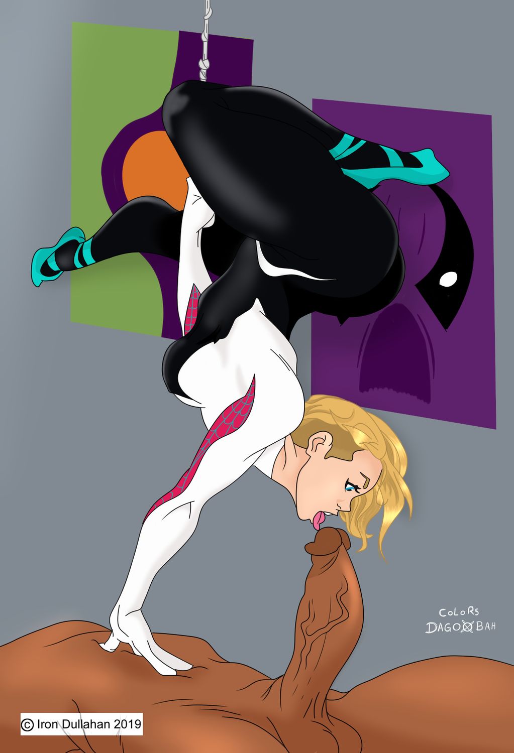 Gwen Stacy and Miles Morales Blonde Interracial Dark Skin Blowjob