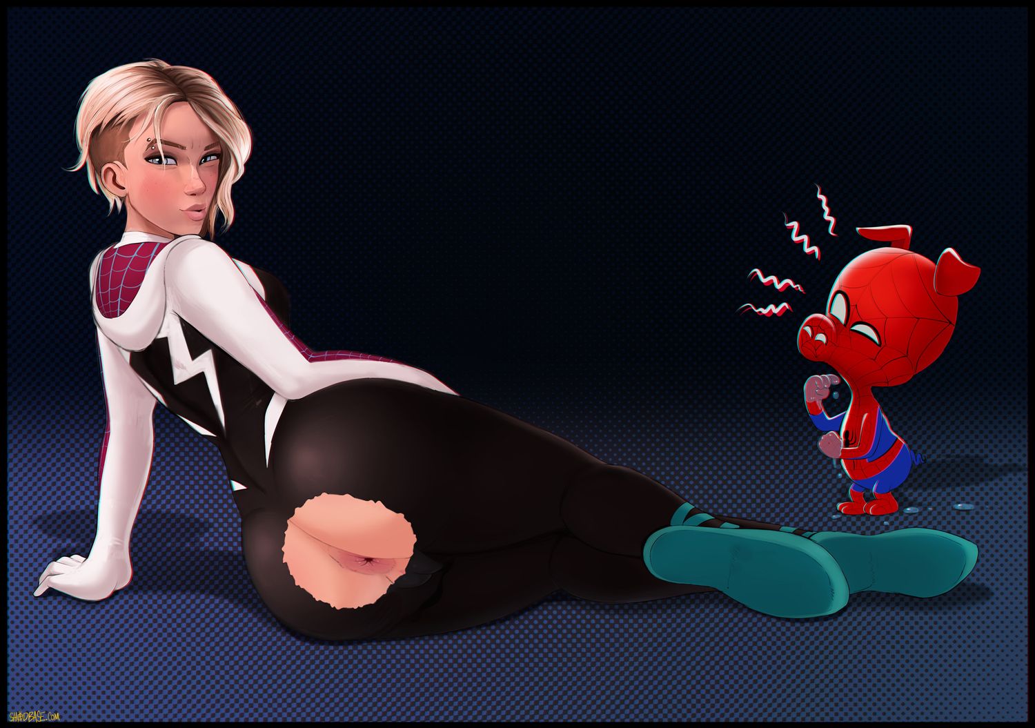 Gwen Stacy and Peter Parker Piercing Huge Ass Lips Blonde