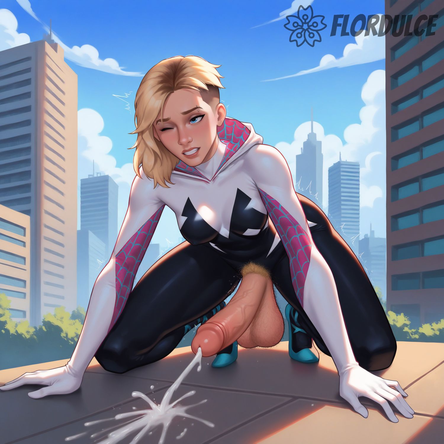 Gwen Stacy and Spider-Gwen Cumming Erect Penis Futa Only Blonde