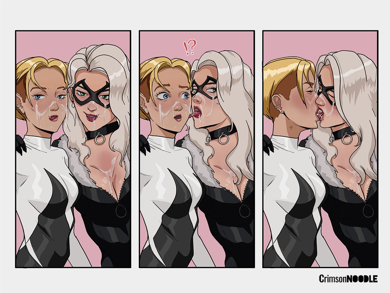 Gwen Stacy and Spider-Gwen Female Only Cum Eating Yuri Blonde