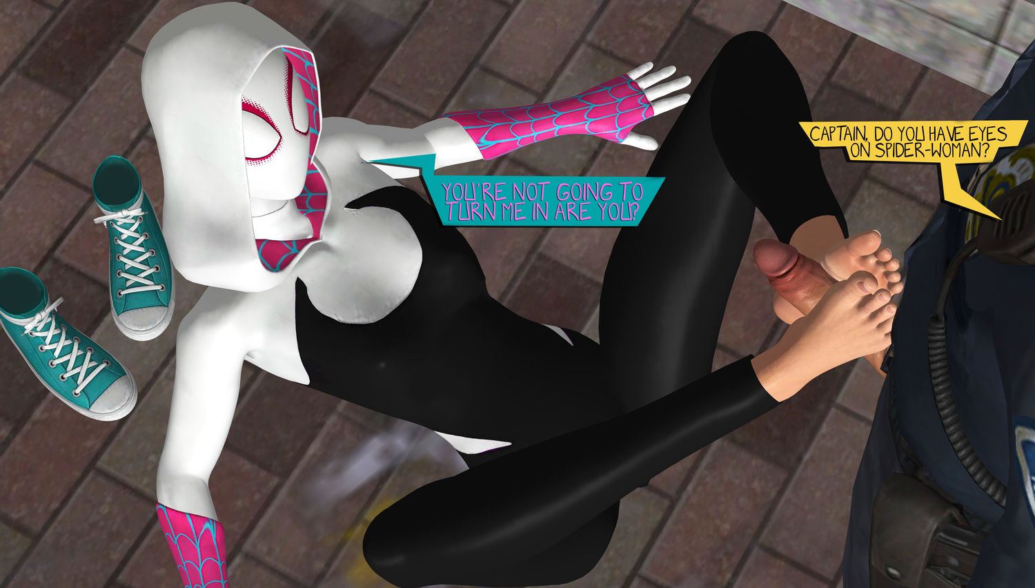 Gwen Stacy and Spider-Gwen Footjob