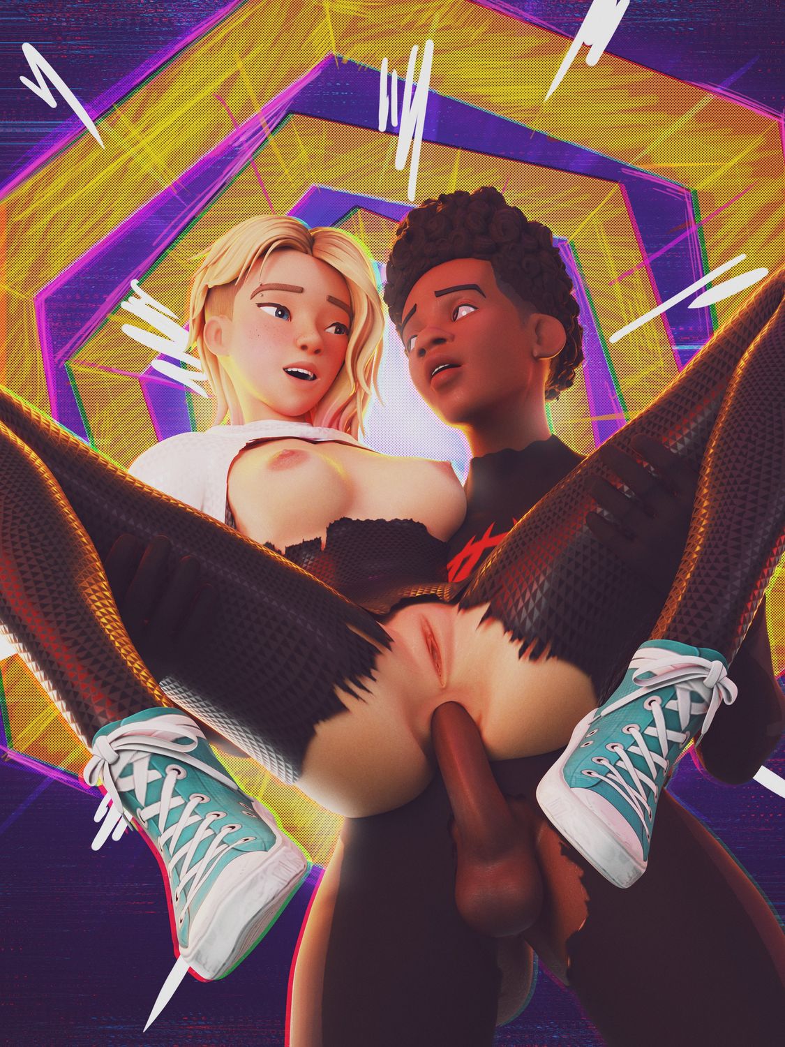 Gwen Stacy and Spider-Gwen Interracial Superheroine Anal Sex