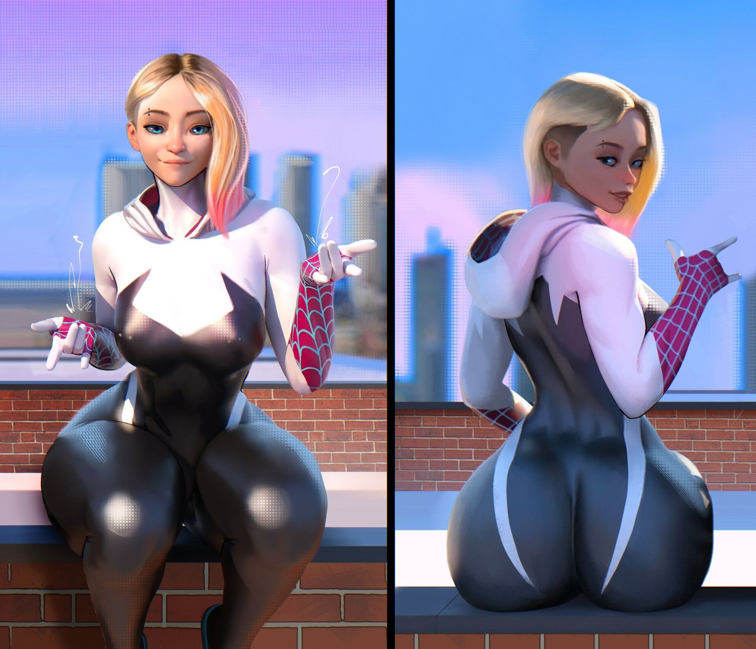 Gwen Stacy and Spider-Gwen Pierced Nipples Blonde Solo Thicc Dat Ass