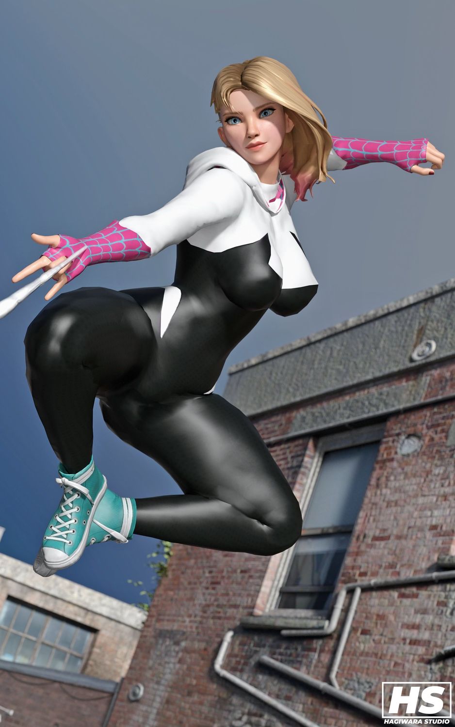 Gwen Stacy and Spider-Gwen Superheroine Blonde Superhero Tits