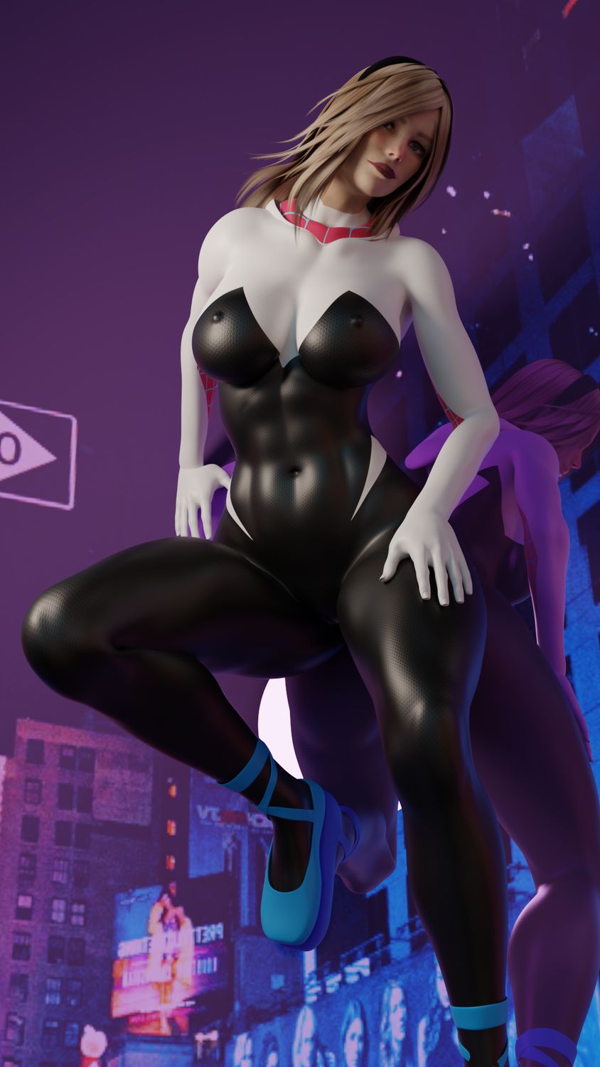 Gwen Stacy and Spider-Gwen Tits Solo Female Only Blonde Superheroine