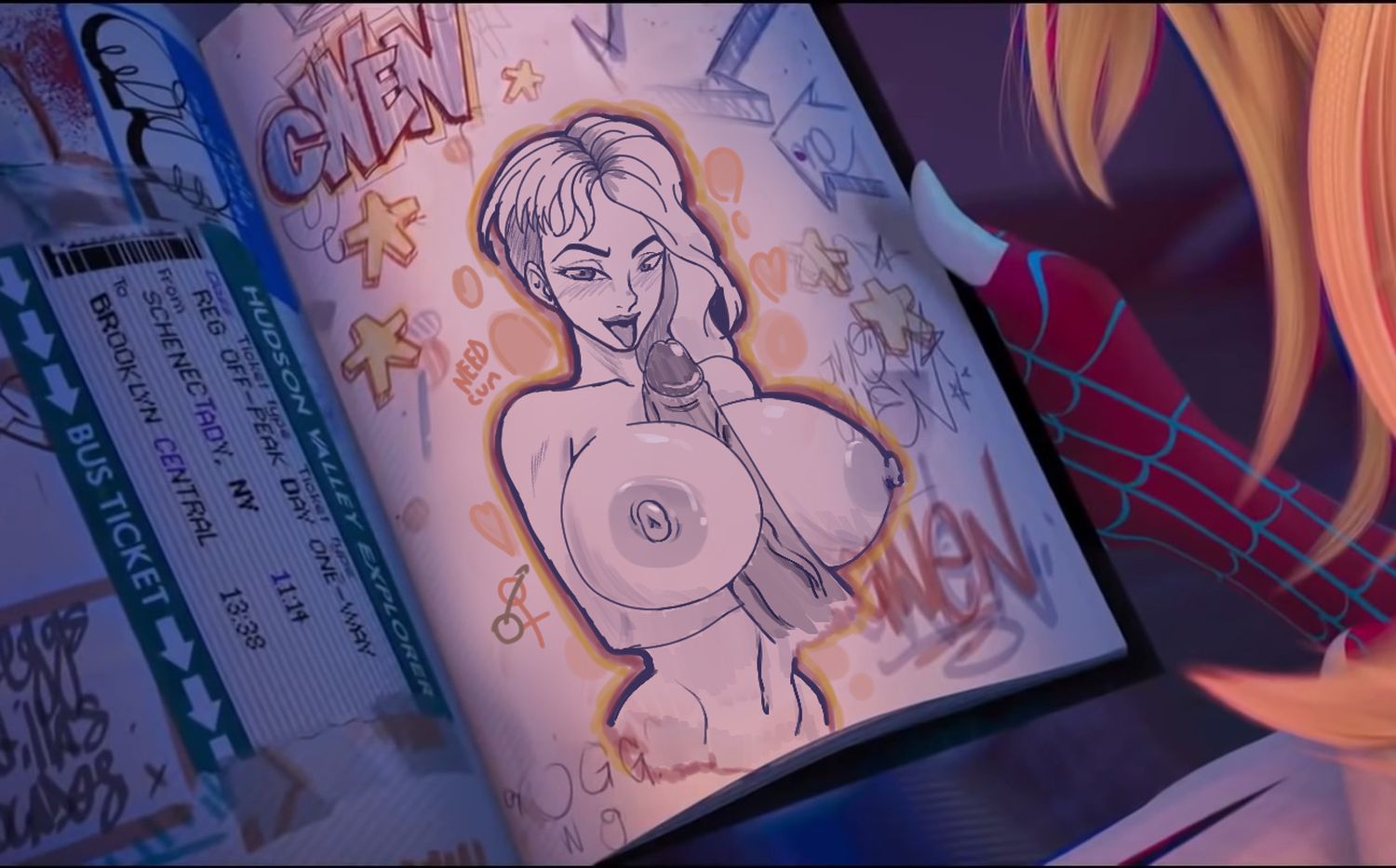 Gwen Stacy and Spider-Gwen Topless Tits Huge Cock Nipples