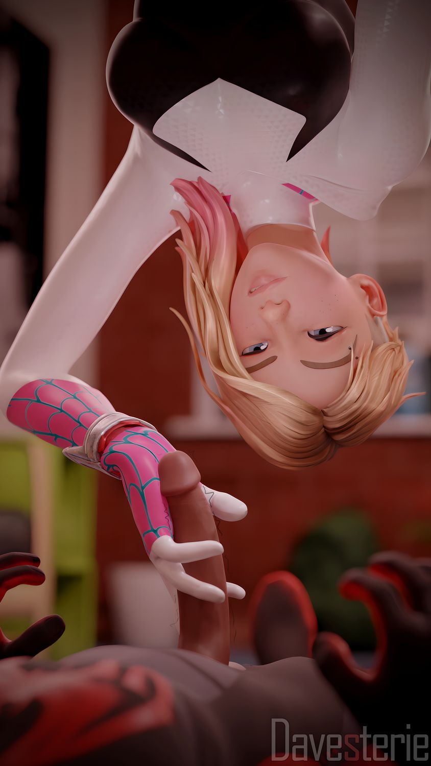 Miles Morales and Gwen Stacy Penis Interracial Piercing Handjob