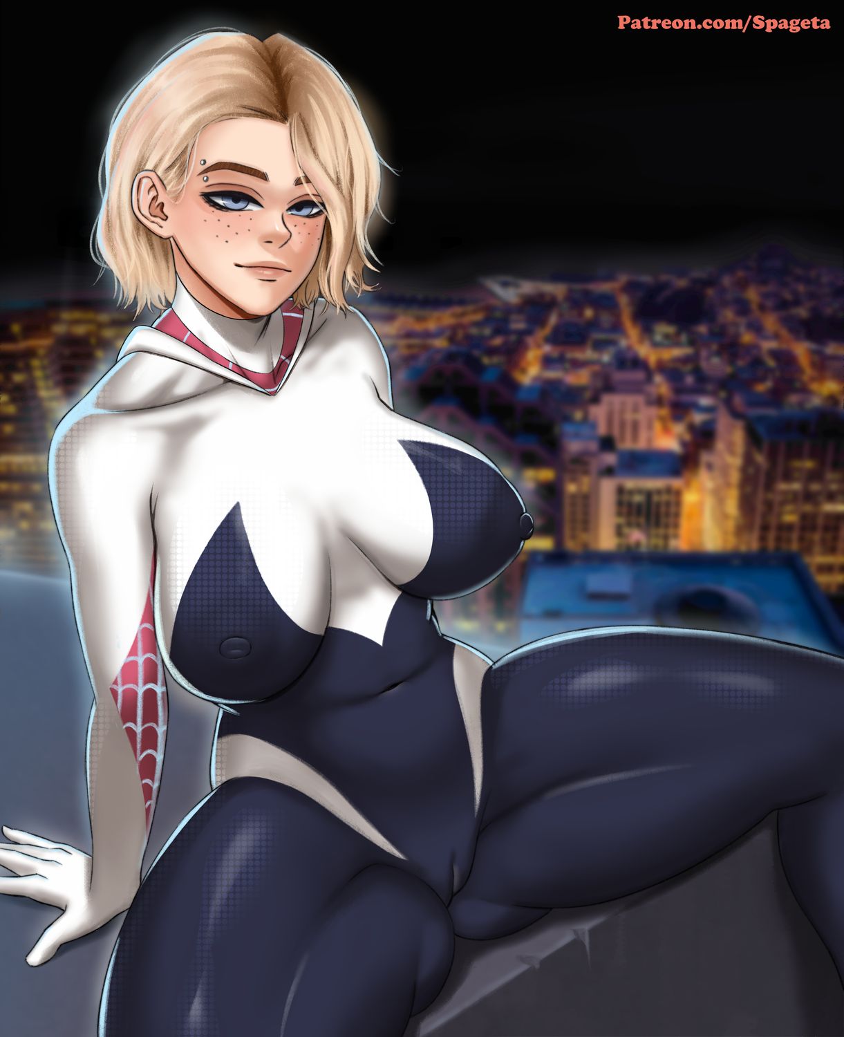 Spider-Gwen and Gwen Stacy Big Breast Piercing Blonde