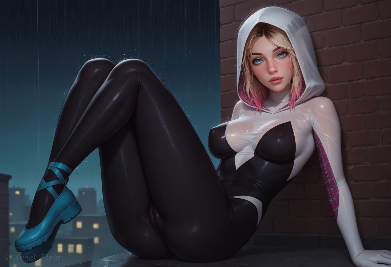 Spider-Gwen and Gwen Stacy Blonde Wet R34