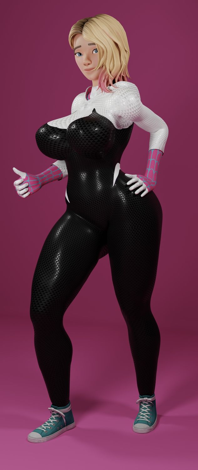 Spider-Gwen and Gwen Stacy Busty Thicc Superhero Tits Legs Curvy