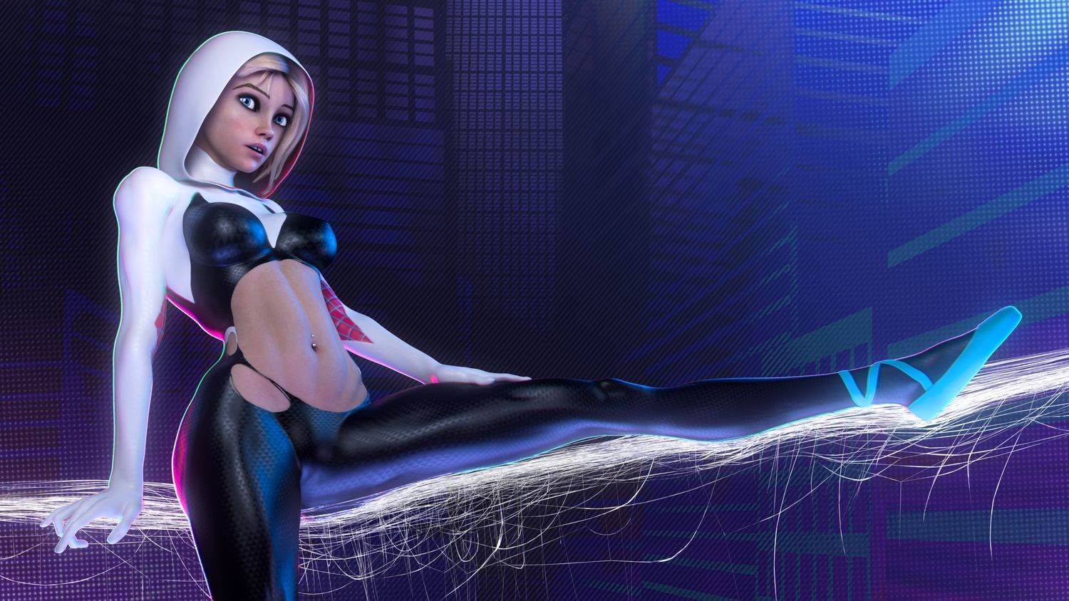 Spider-Gwen and Gwen Stacy Female Only Blonde Busty Muscular Tits