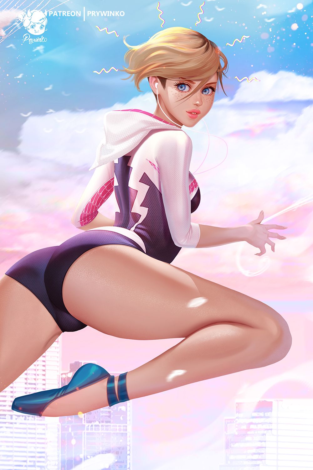 Spider-Gwen and Gwen Stacy Female Only Blonde Solo Legs Long Legs