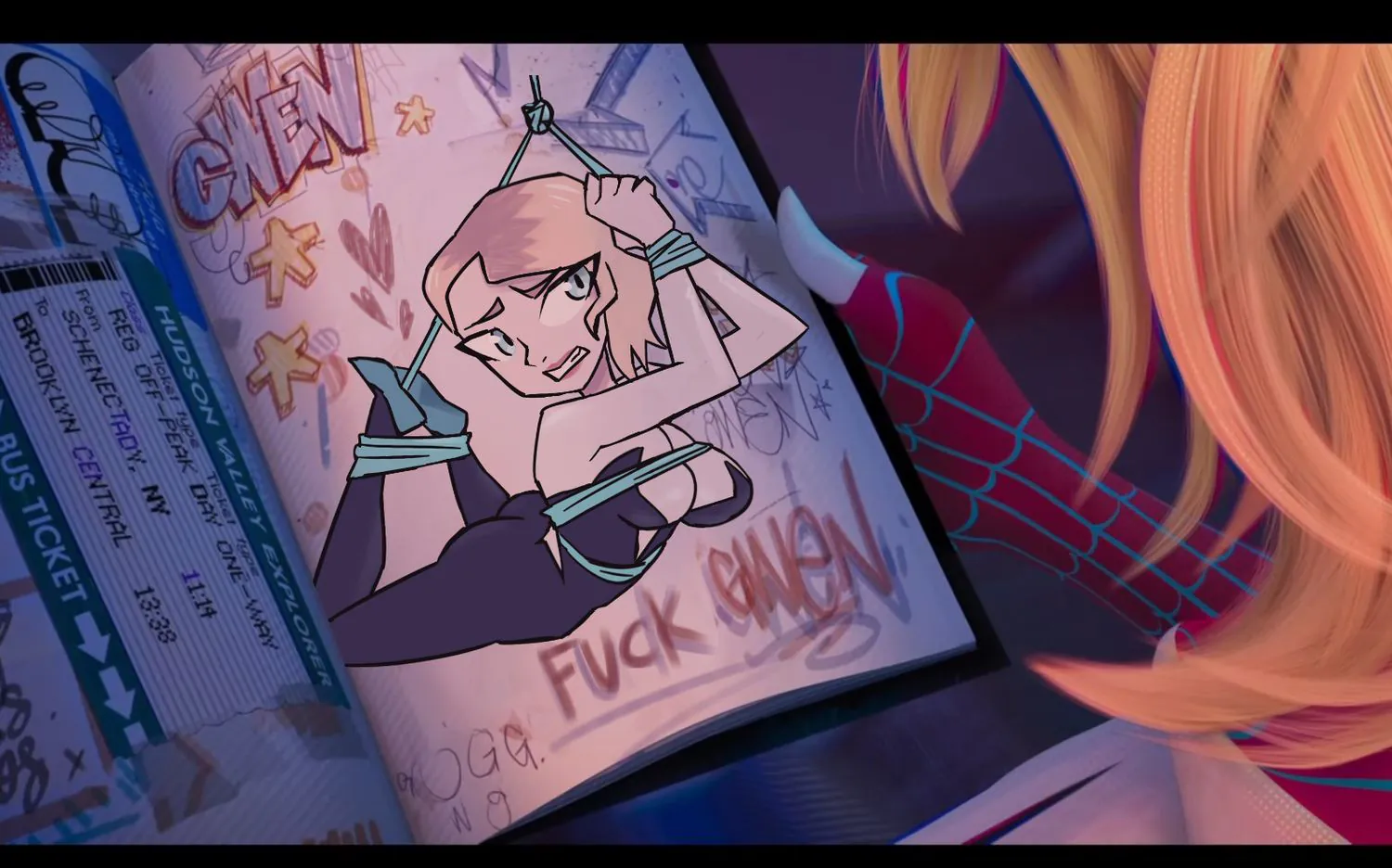Spider-Gwen and Gwen Stacy Latex Bondage Superheroine Blonde
