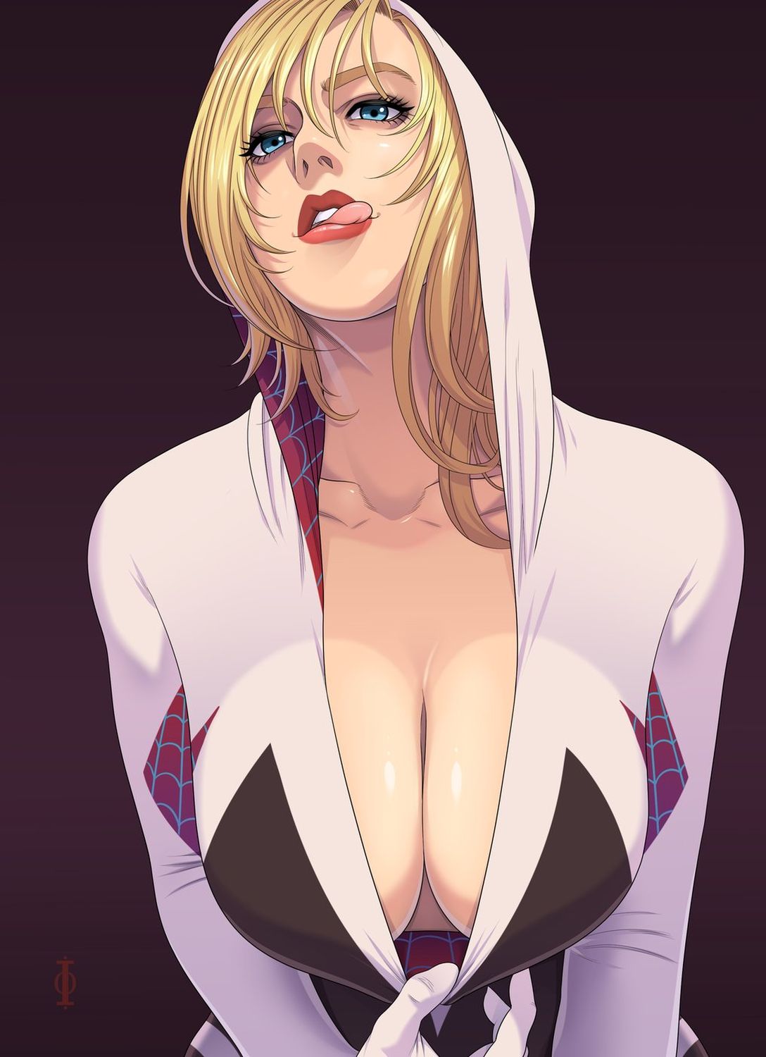 Spider-Gwen and Gwen Stacy Licking Blonde Mature Superheroine