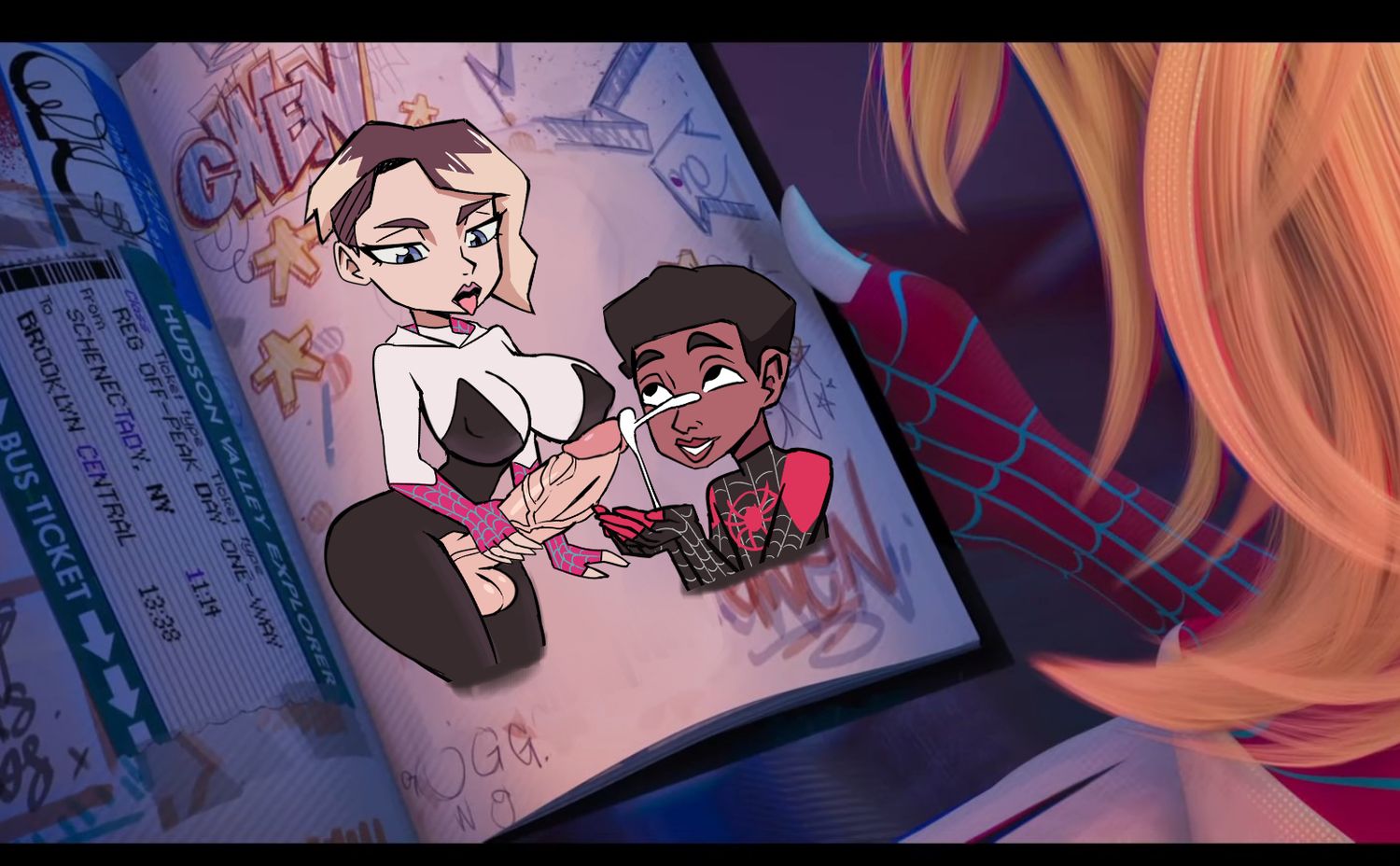 Spider-Gwen and Gwen Stacy Penis Futa On Male Huge Cock Dark Skin