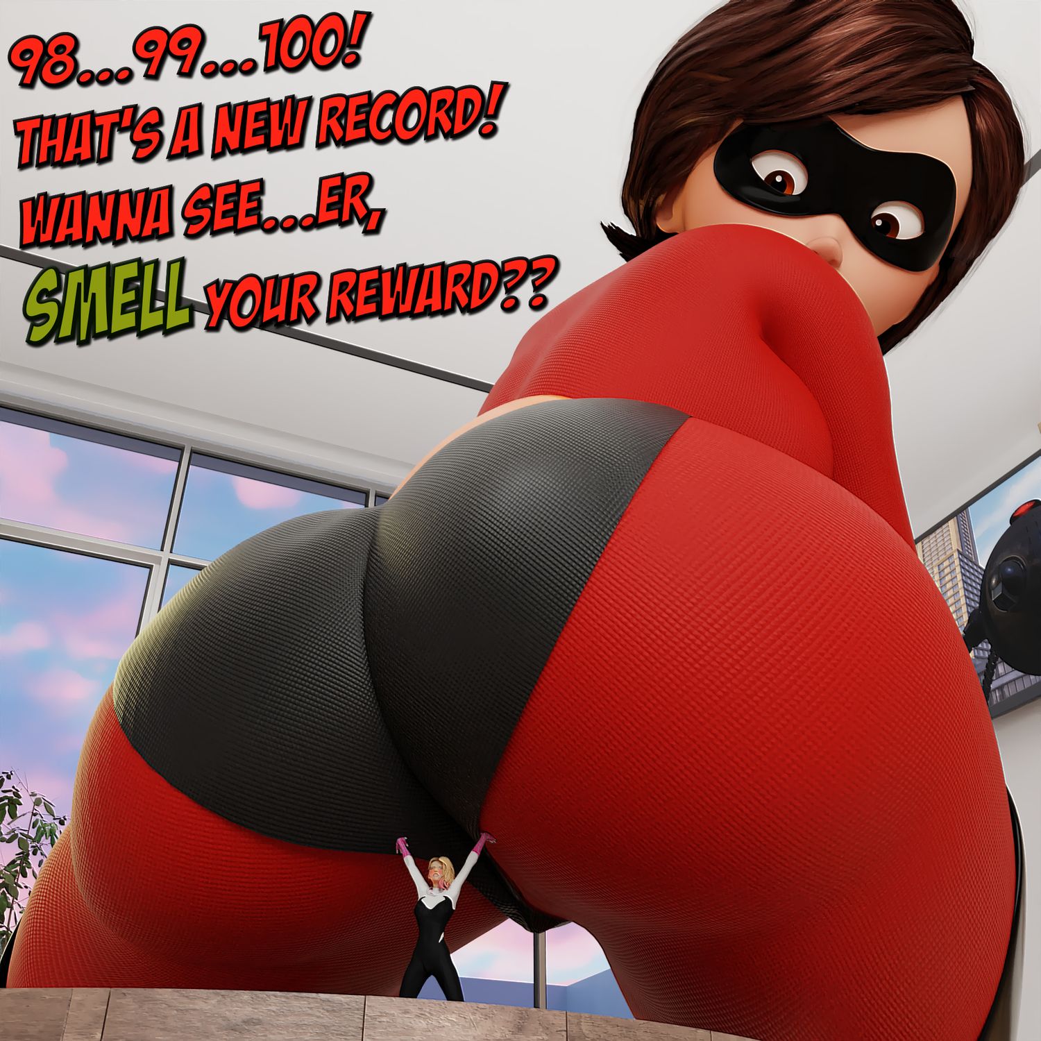 Spider-Gwen and Helen Parr Femdom Giantess Milf