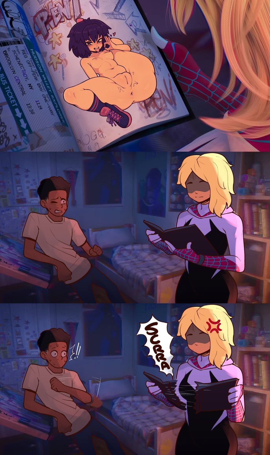 Spider-Gwen and Miles Morales Dark Skin Superheroine Huge Ass