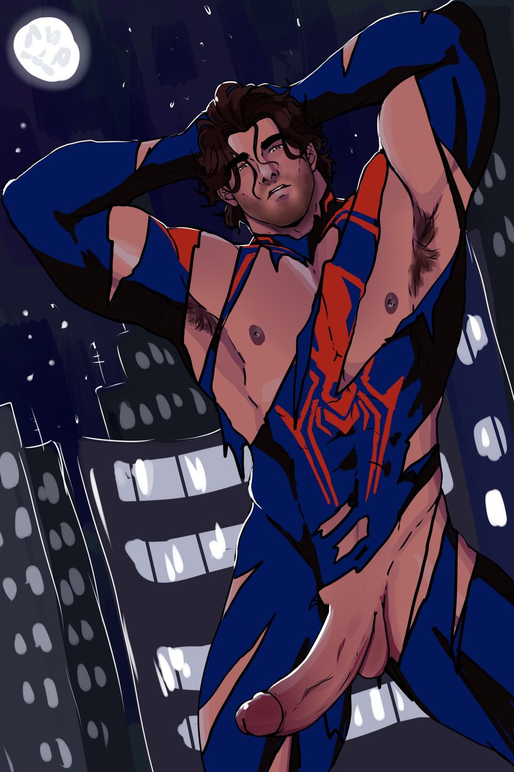 Spider-Man and Miguel O’Hara Erect Penis Nipples Muscular Penis