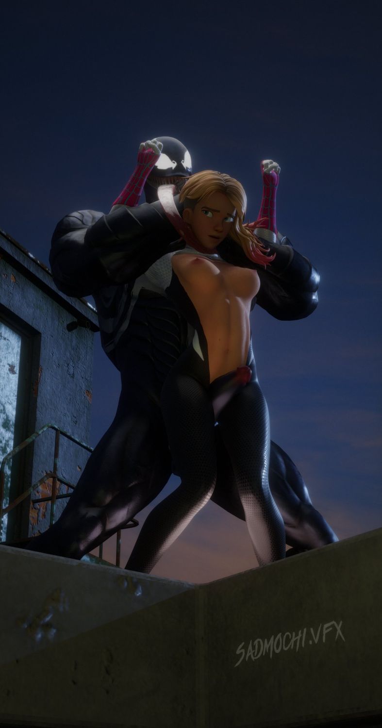 Venom and Gwen Stacy Exposed Breasts Blonde Tits