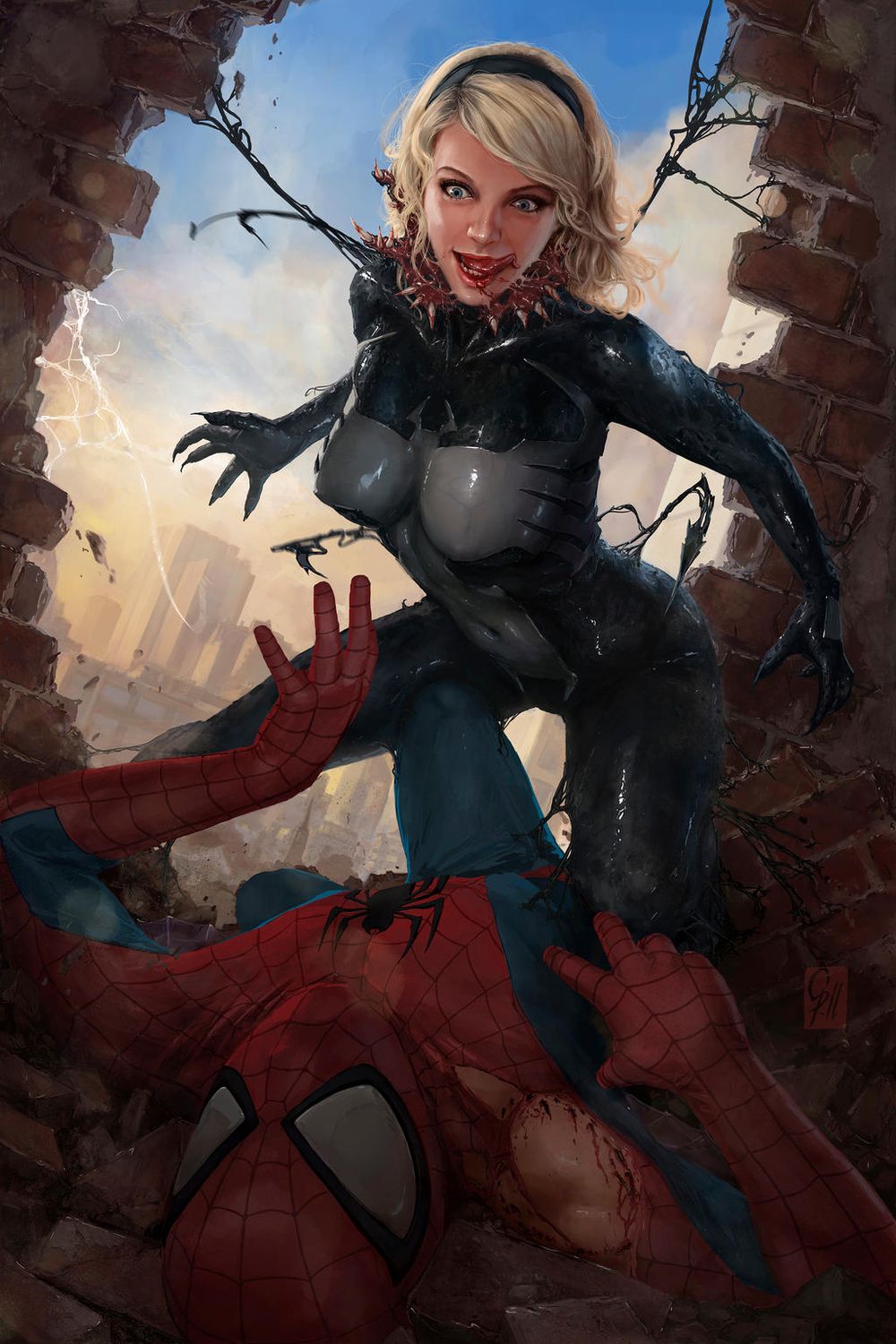 Venom and Spider-Man Superheroine Lips Big Breast Blonde Thicc