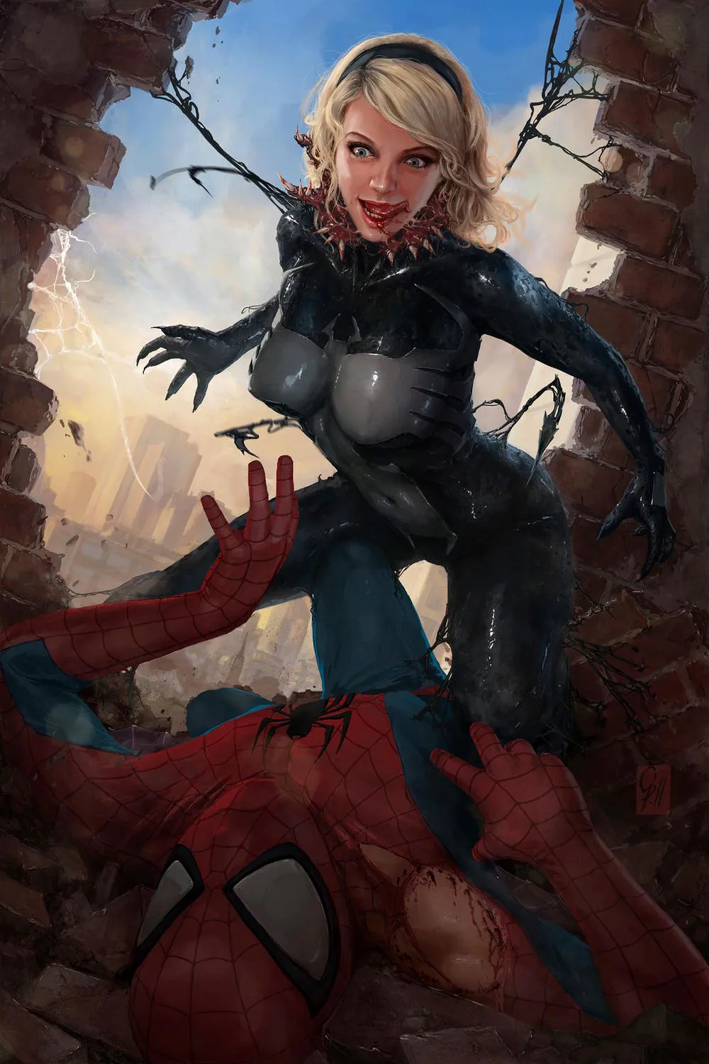 Venom and Spider-Man Superheroine Lips Big Breast Blonde Thicc