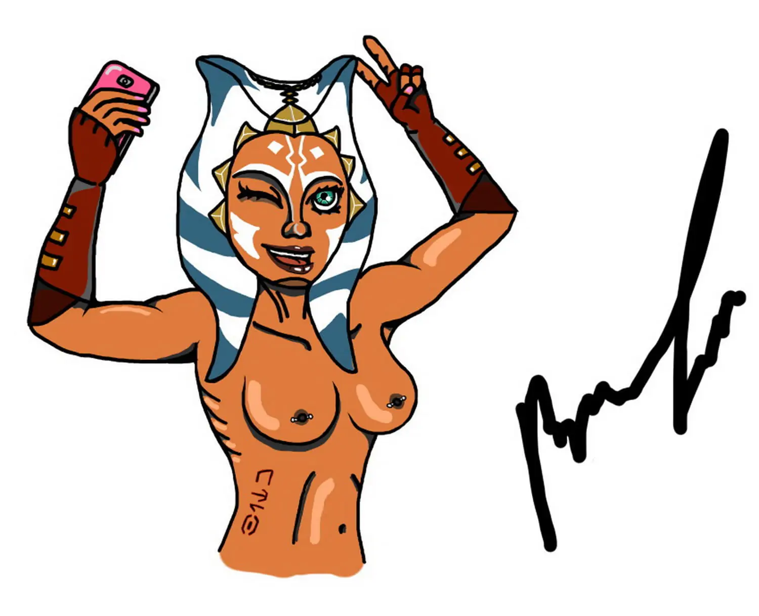 Ahsoka Tano and Togruta Solo Selfie Tits Nude Nipple Piercing