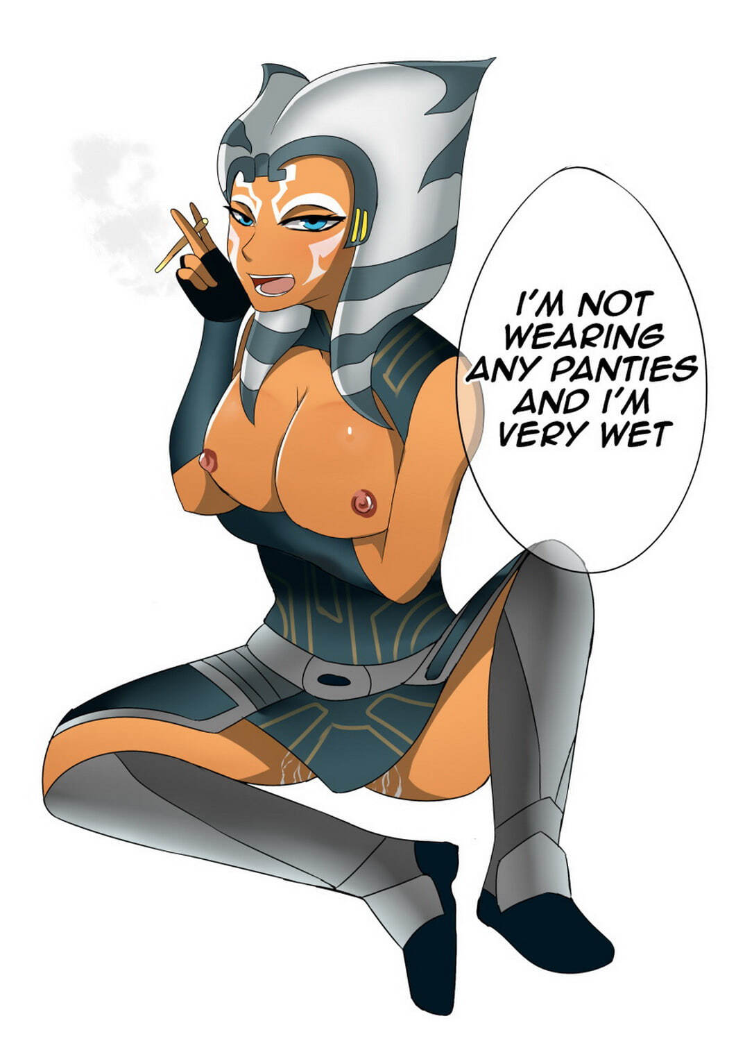 Ahsoka Tano Female Only Solo Wet Pussy Exposed Breasts