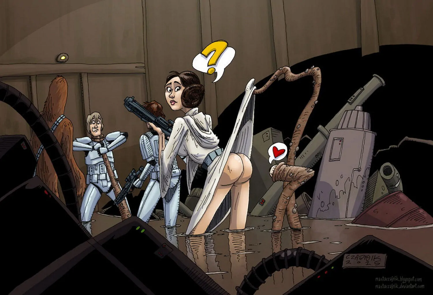 Chewbacca and Han Solo Brunette Upskirt Tentacle No Panties Blonde
