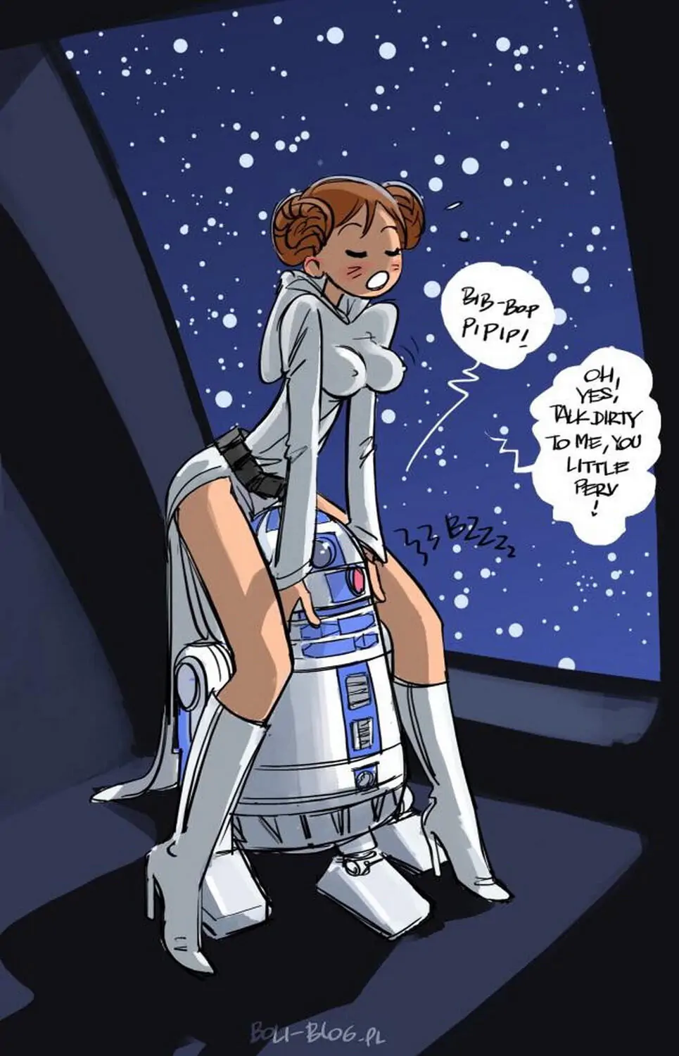 R2-D2 and Princess Leia Organa Erect Nipples Tits