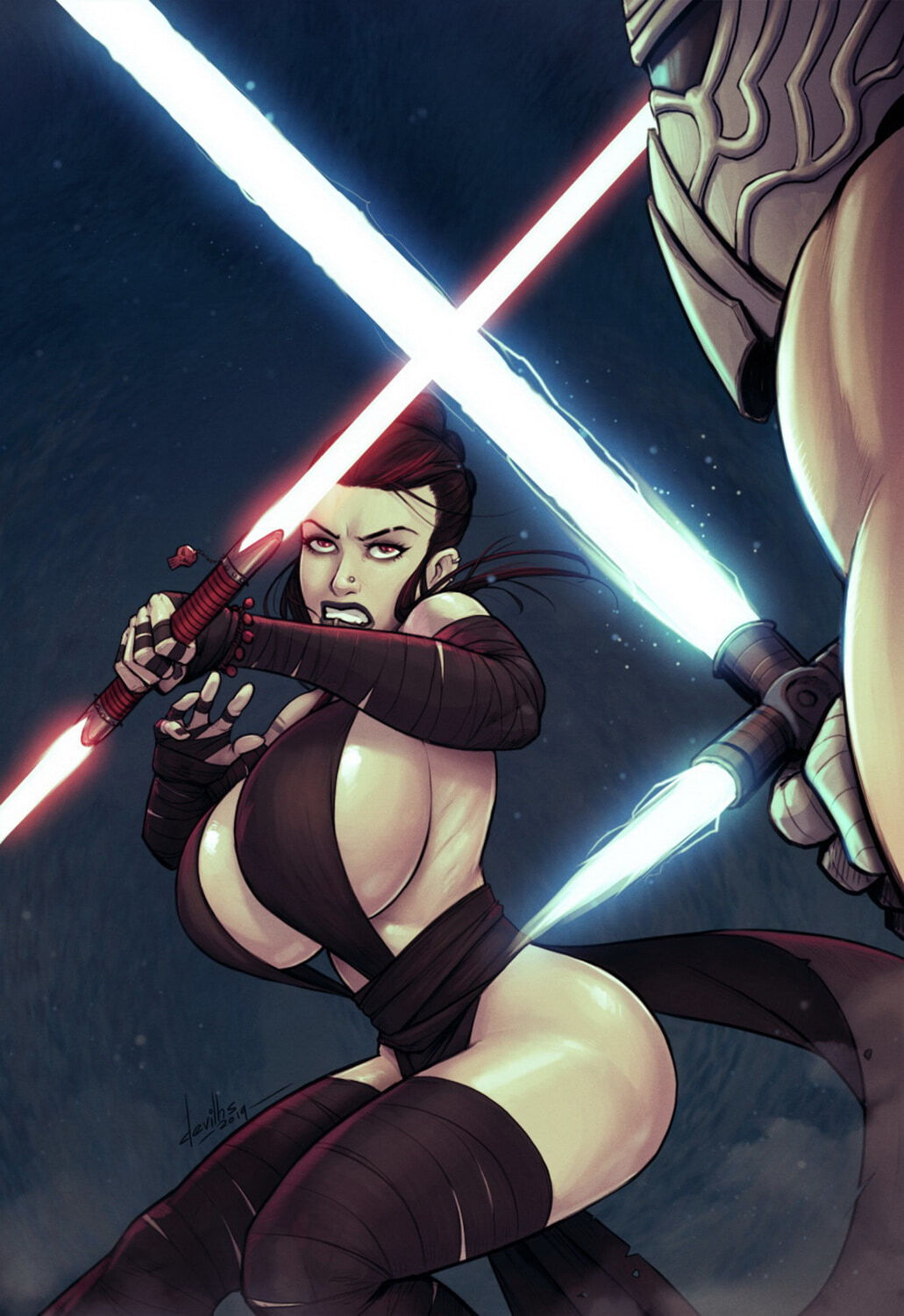 Rey and Kylo Ren Piercing Big Breast Muscular Muscle Tits Posing