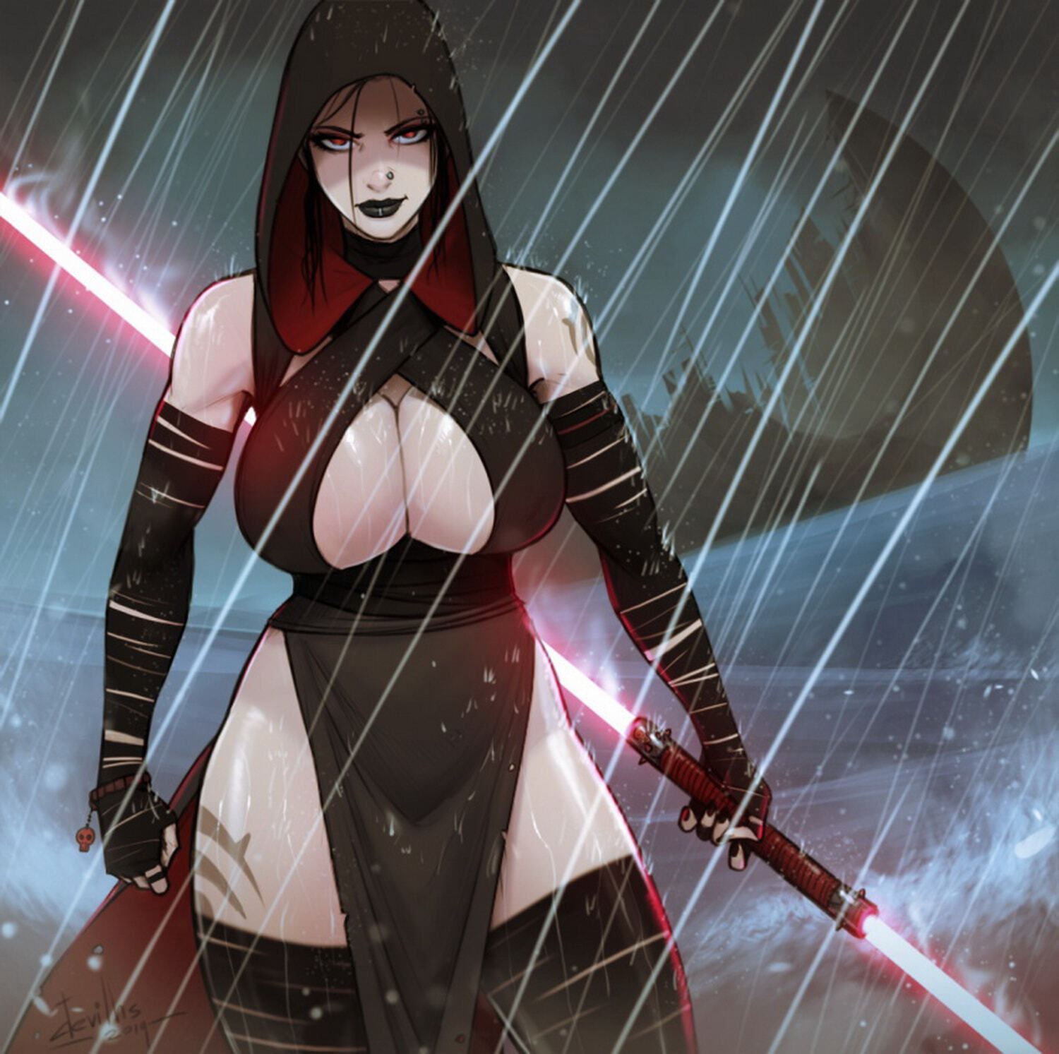 Rey and Sith Female Only Solo Muscular Female Piercing