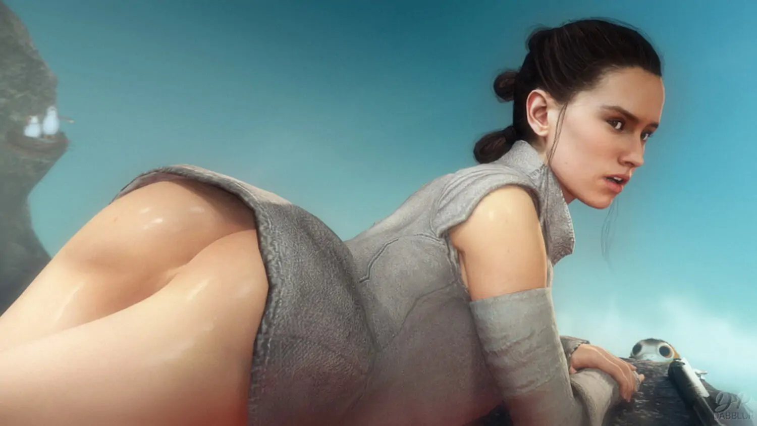 Rey No Panties Half Naked Wet
