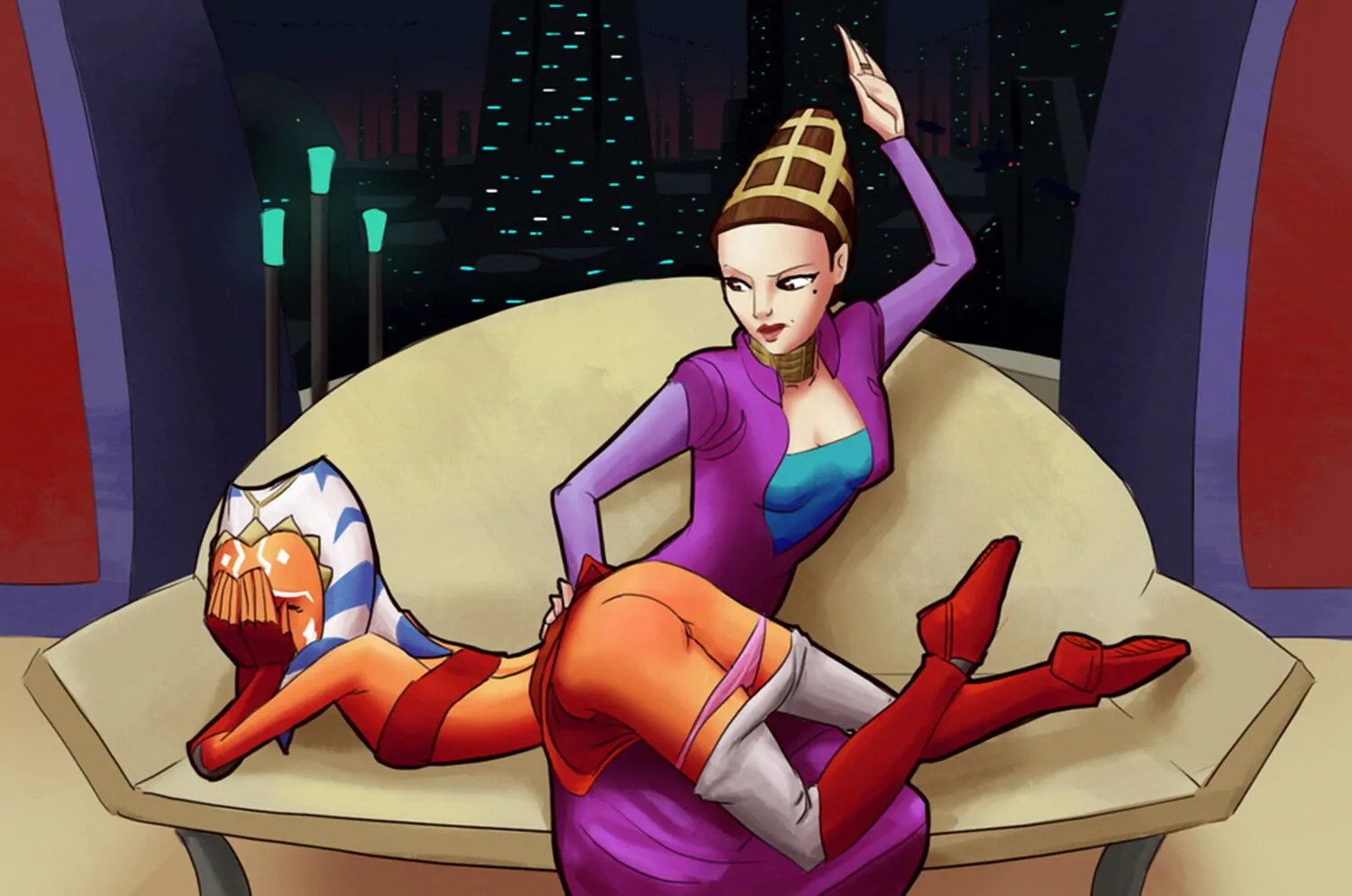 Togruta and Ahsoka Tano Femdom Yuri Spanking Milf