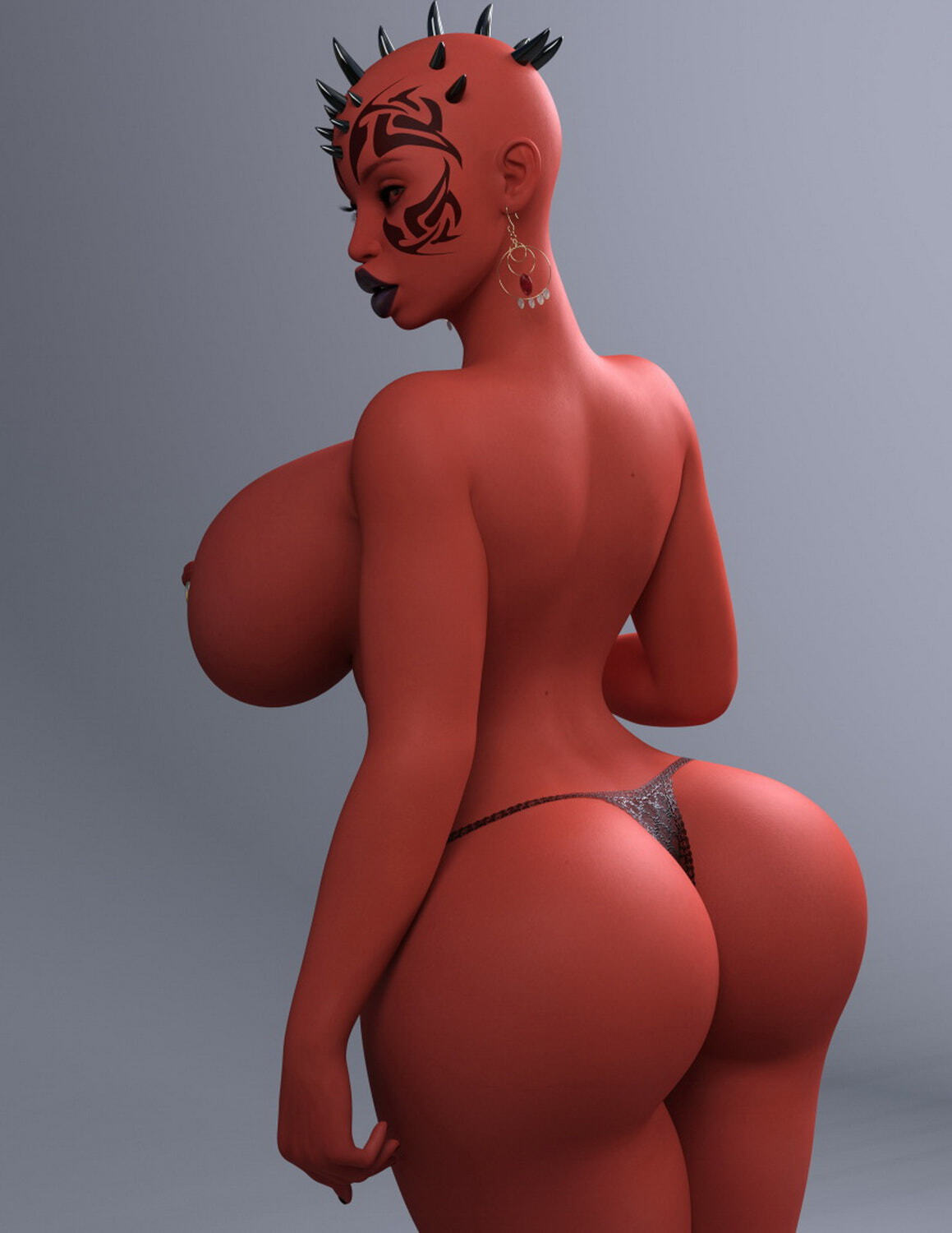 Zabrak Curvy Piercing Posing Female Only Big Breast Alien