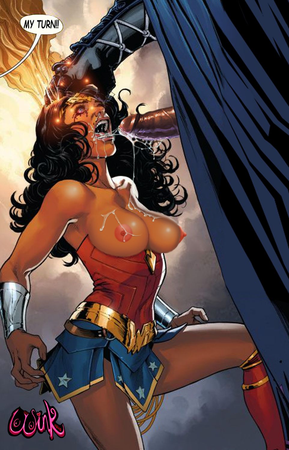 Diana Prince and Wonder Woman Cum Dark Skin Whip Cum In Mouth