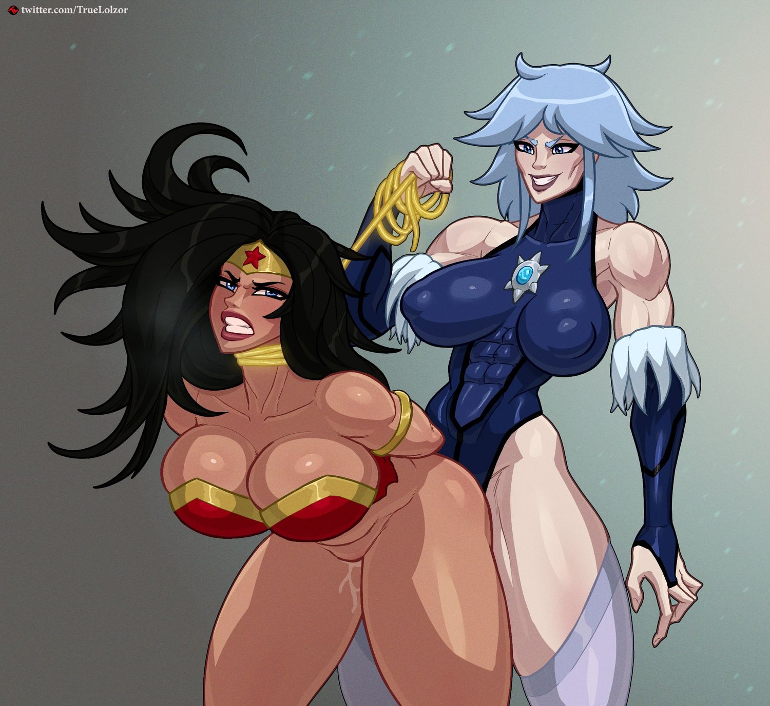 Diana Prince and Wonder Woman Tits Muscular Female Bondage Wet Pussy