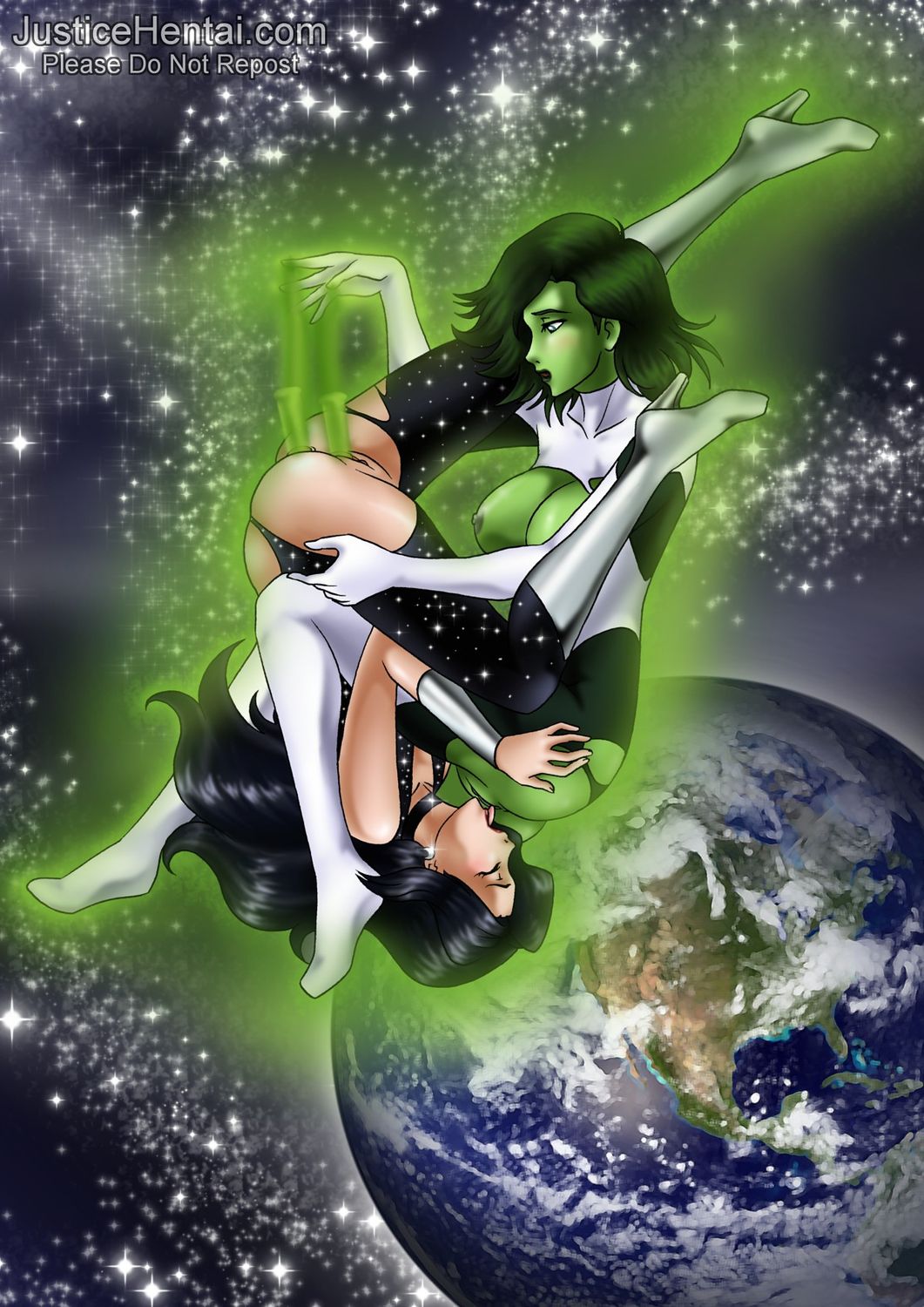 Green Lantern and Wonder Girl Yuri Female Only Dildo Superheroine