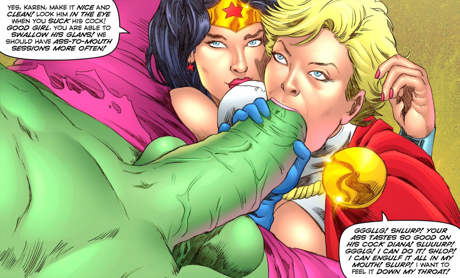 Hulk and Wonder Woman Vagina Thicc Blonde Giant Breasts Handjob