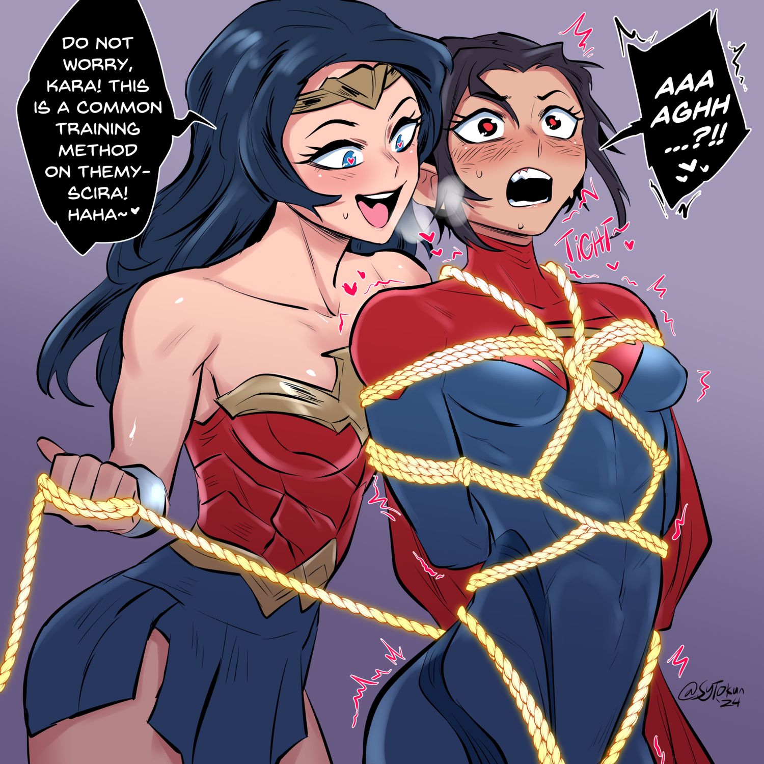 Supergirl and Wonder Woman Yuri Female Only Femdom Muscular Female