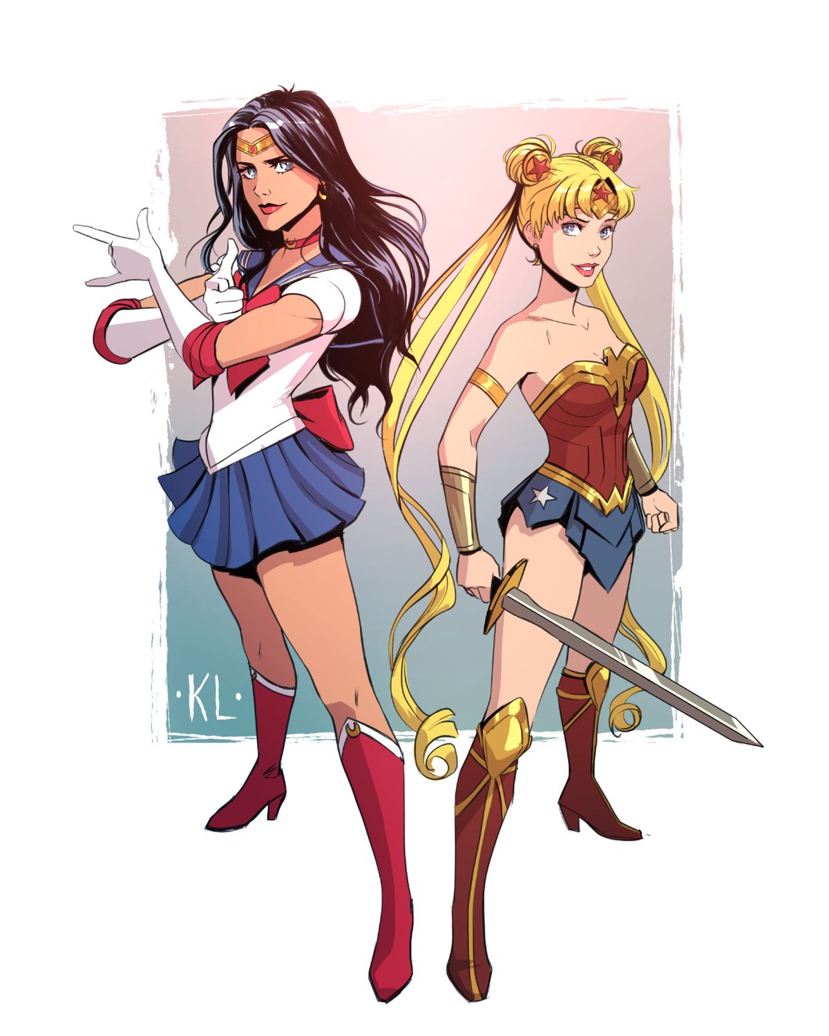 Usagi Tsukino and Diana Prince Blonde Superheroine Female Only