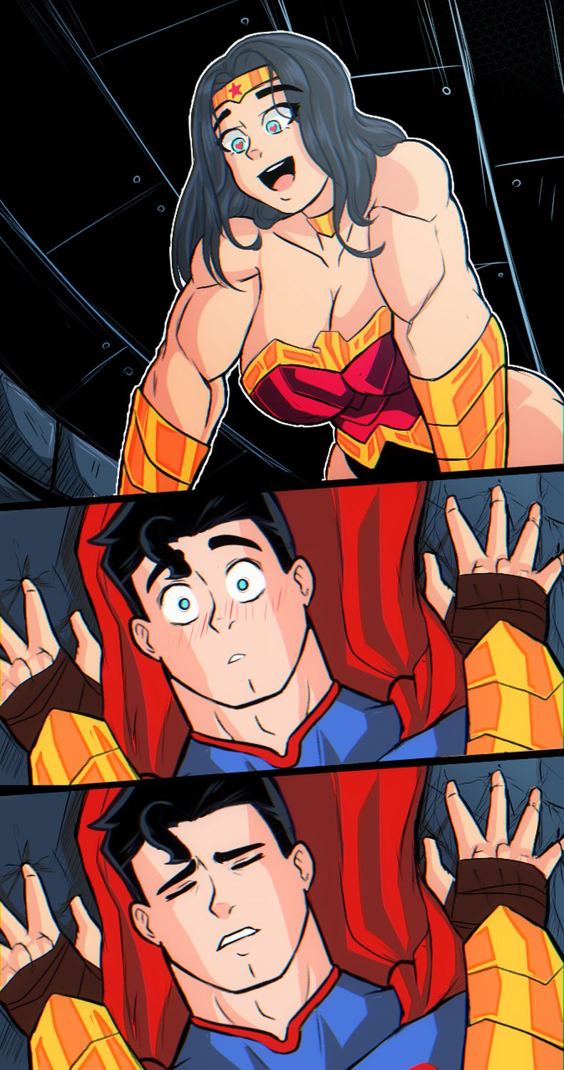 Wonder Woman and Clark Kent Muscle Orgasm Face Superhero