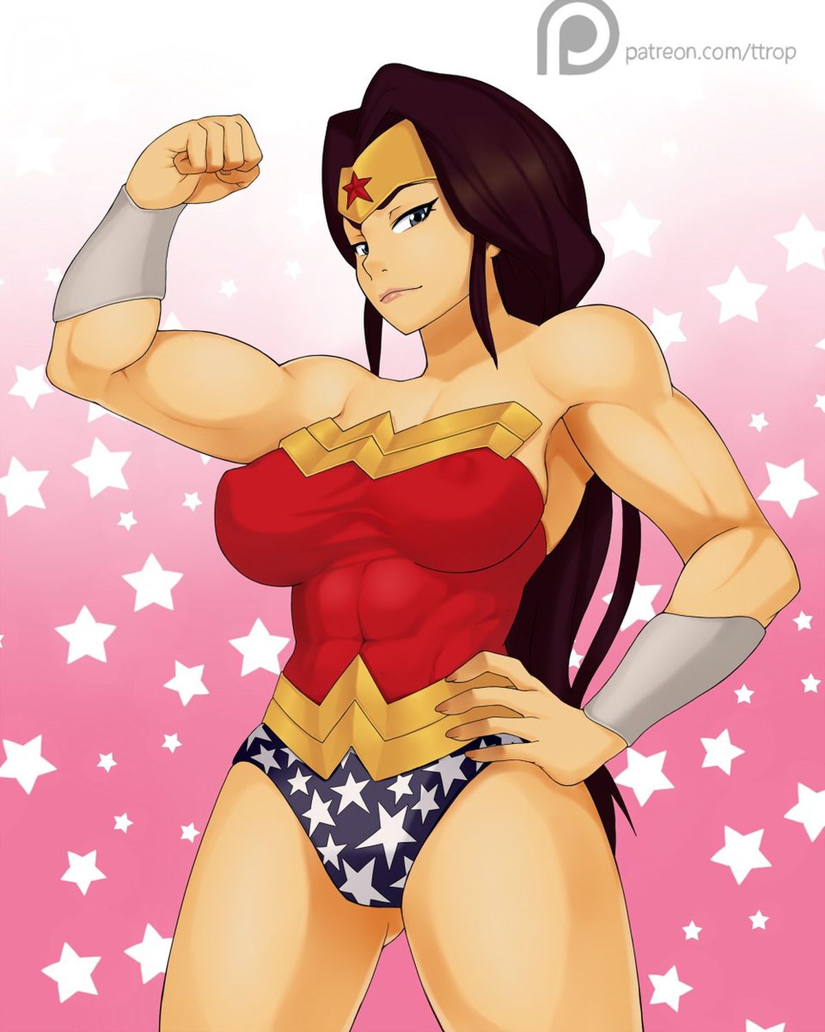 Wonder Woman and Diana Prince Muscular Female Big Breast Nipples