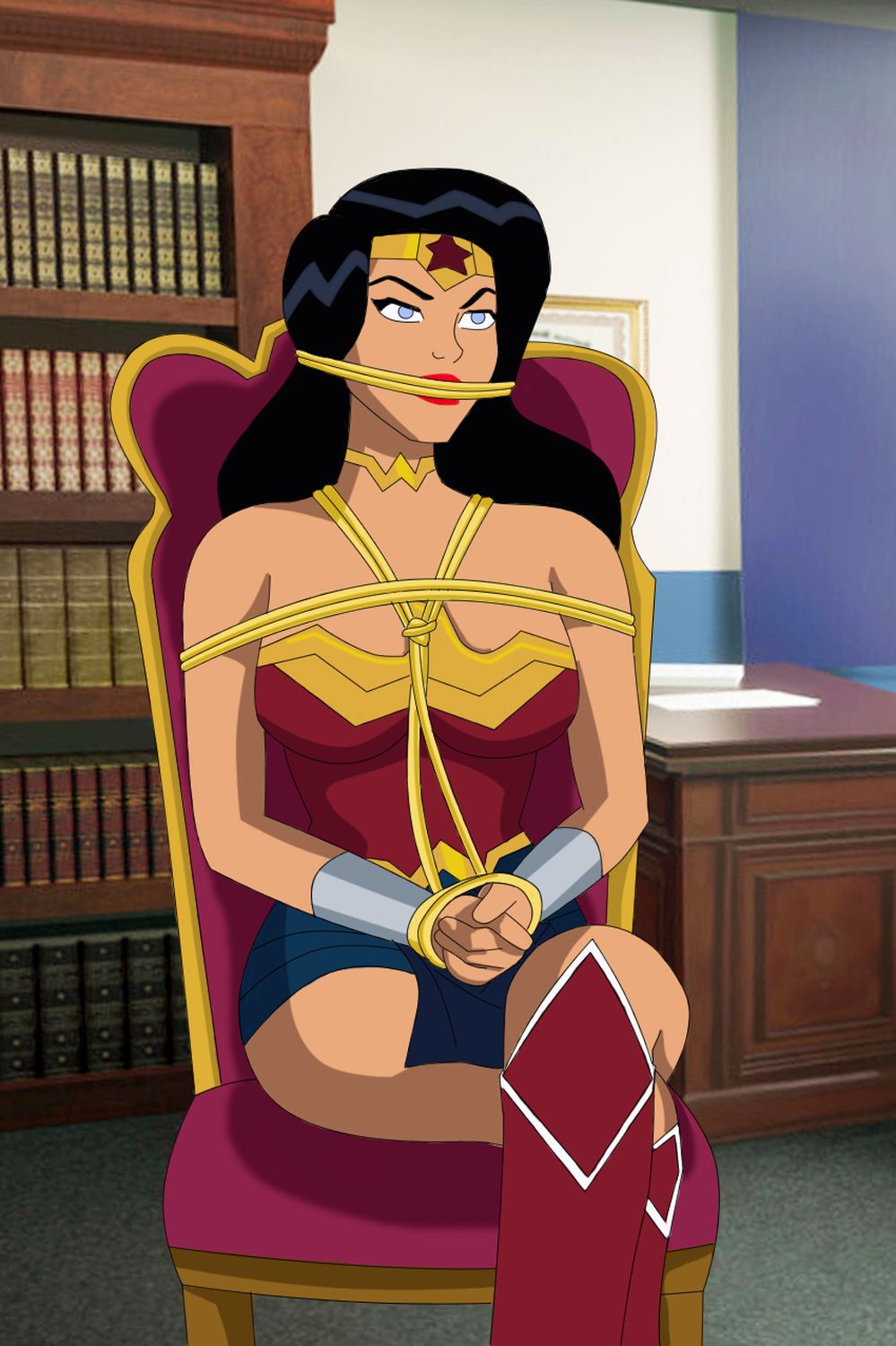 Wonder Woman and Diana Prince Selfie Gagged Female Only Rope Bondage