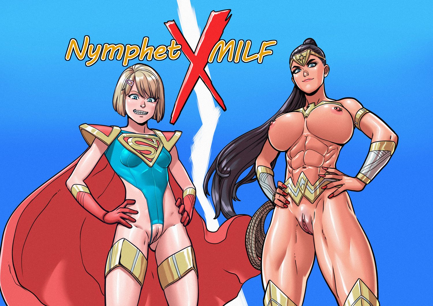 Wonder Woman and Supergirl Blonde Vagina Muscle Muscular Female