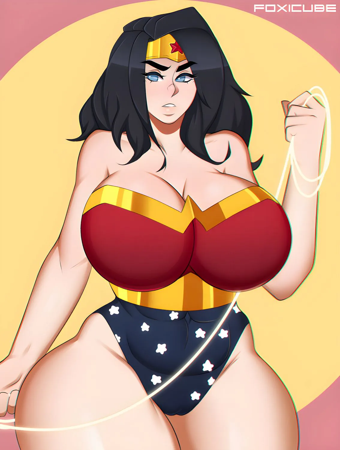 Wonder Woman Busty Tits Female Only Big Breast Superheroine Solo