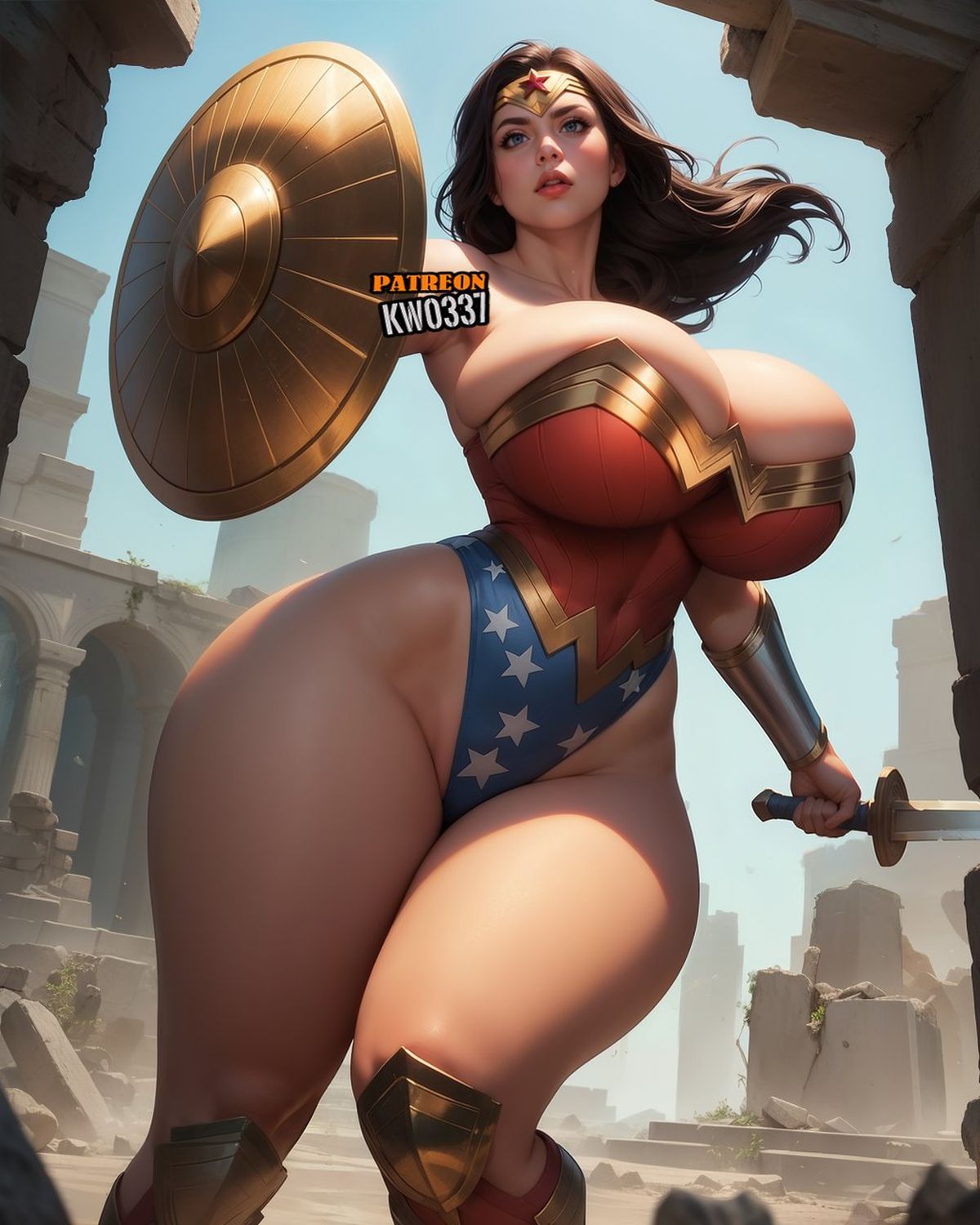 Wonder Woman Superheroine Busty Thicc Princess Solo Big Breast